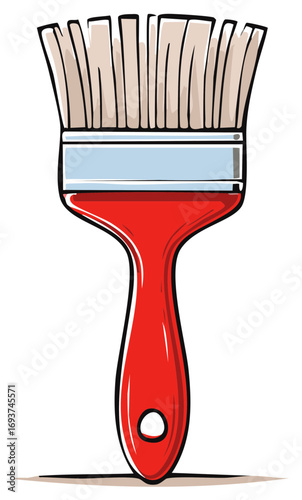 Stylized Red Paint Brush Illustration: Handle, Bristles, Construction, Tool