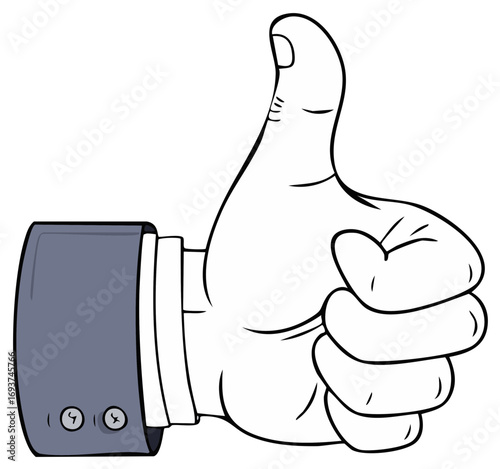 Business person hand giving thumbs up gesture in cartoon style