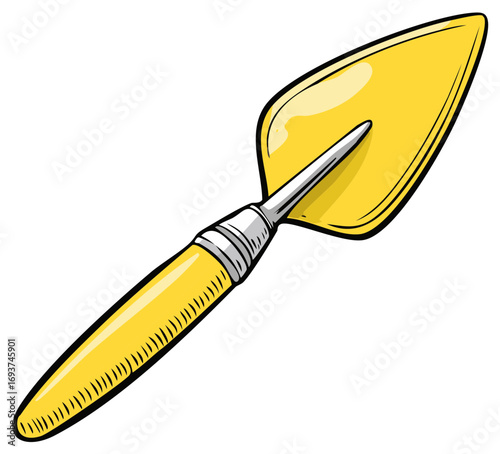 Yellow Gardening Trowel Cartoon Illustration Isolated Hand Tool for Planting and Digging