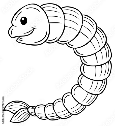 Cartoon Shrimp Line Art Illustration with Happy Face Vector Art