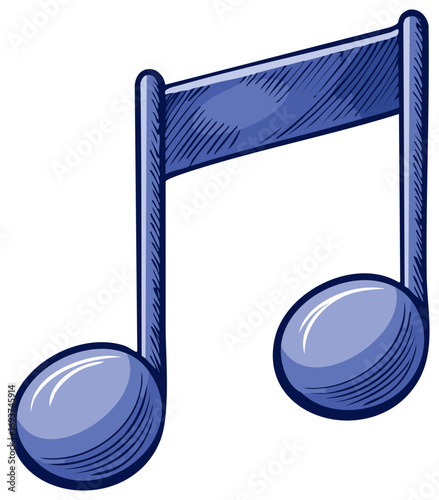 A blue musical eighth note symbol with hatching for shading against a white background