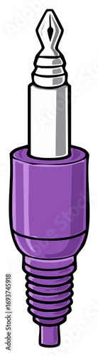 Illustration of a purple audio plug in a cartoon style on a white background