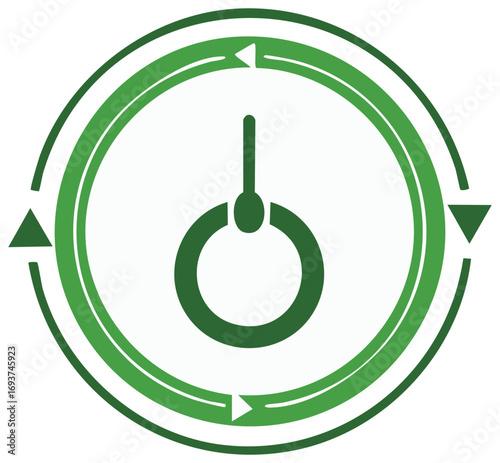 Green circular arrows indicate cycle with power button symbol inside