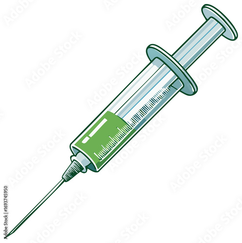 Syringe with Green Fluid for Medicine, Healthcare, Vaccination, or Injection Illustration
