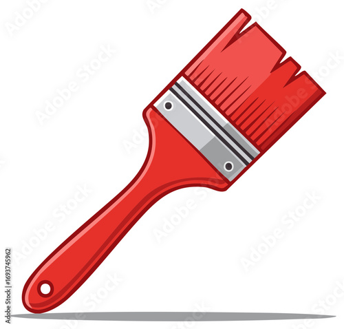 Cartoon red paint brush vector illustration for home improvement renovation and art projects