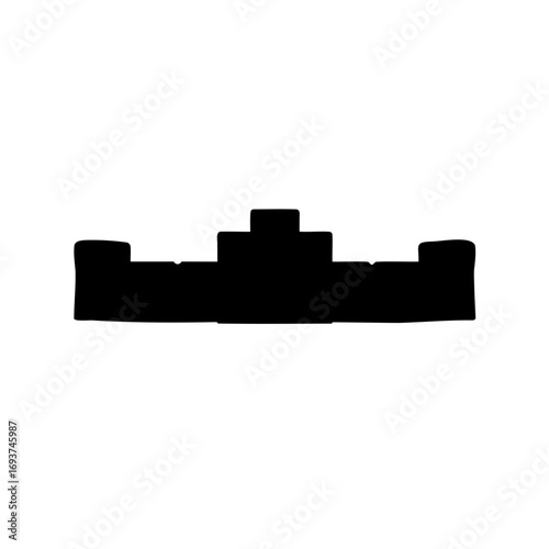 Silhouette of a castle structure featuring towers and central building block