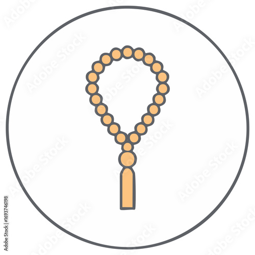 Islamic prayer beads with tassel in circle icon, vector illustration