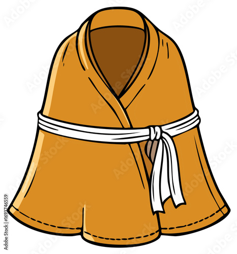 Traditional Brown Orange Martial Arts Kimono Gi with White Belt Icon Illustration