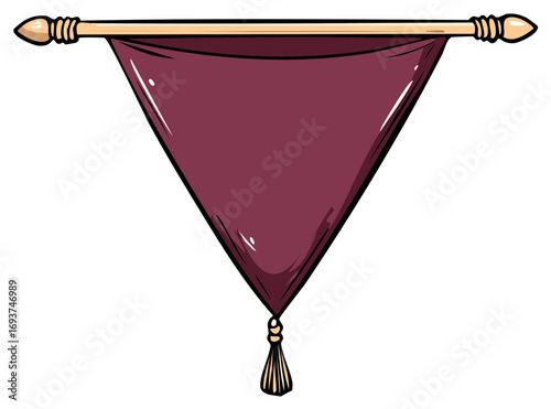 Triangle banner pennant with tassel and wooden pole