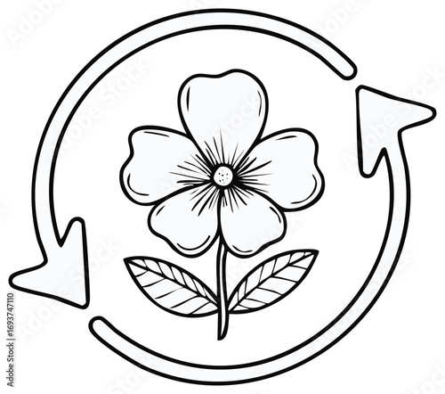 Eco conscious flower symbol with recycling arrows, environmental sustainability illustration, nature design