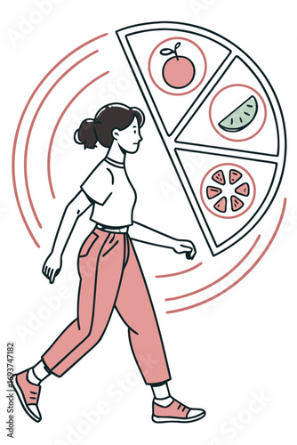 Person Walking Past A Circular Diagram Representing Healthy Eating and Lifestyle Choices