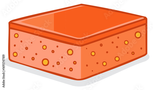 Orange Porous Rectangular Sponge Cartoon Vector Illustration with Holes