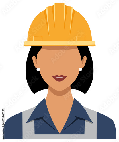 Vector portrait of a woman in a hardhat, embodying safety, construction, and empowerment in the workplace