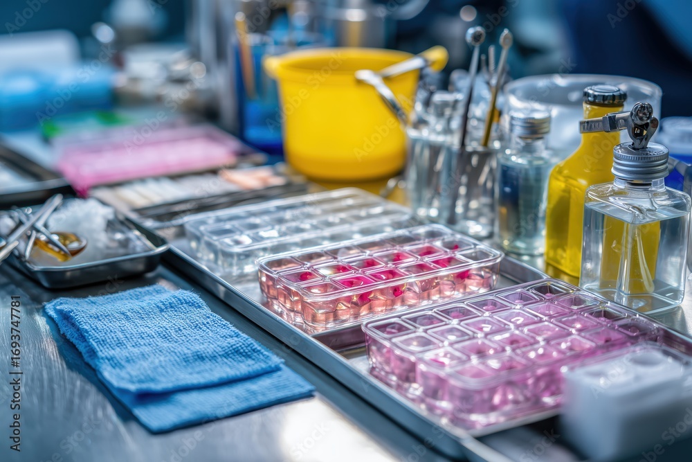 Hair transplant surgery setup medical facility image of instruments clinical environment close-up precision in action Hair transplant surgery setup medical facility image of instruments clinical environment close-up precision in action