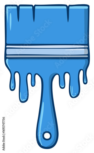 Stylized cartoon illustration of a paintbrush with wet dripping blue paint