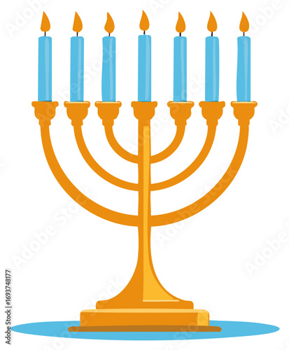 Hanukkah Menorah Illustration with Seven Lit Candles for Jewish Holiday