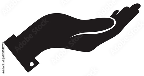 Open hand silhouette symbol for giving receiving or offering
