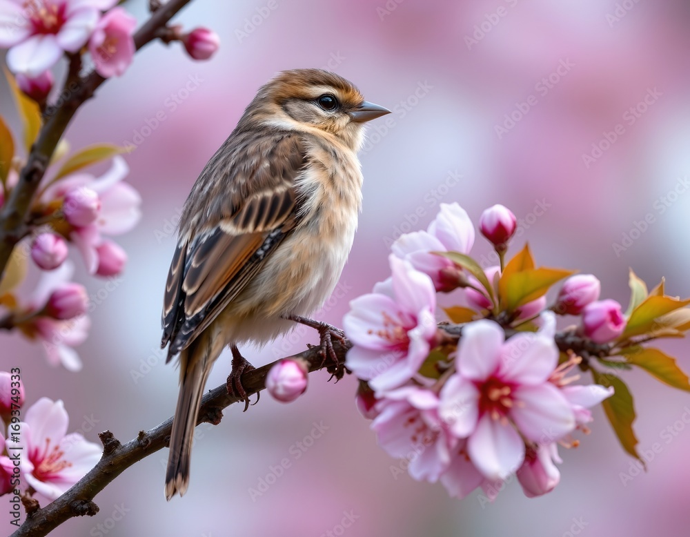 Fototapeta premium Serene Songbird Blossom Branch Soft Light