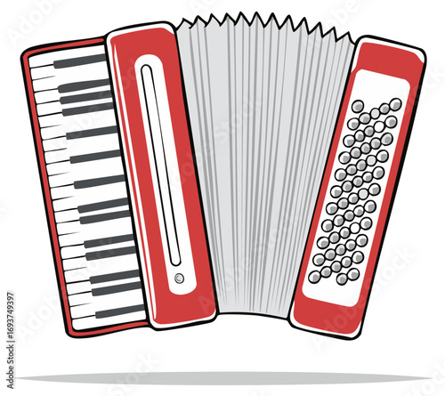 Vibrant Red and White Accordion Musical Instrument Vector Illustration