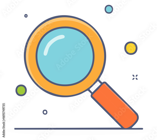 Bright Magnifying Glass Illustration for Exploration and Discovery, Detailed Outline Style with Circles