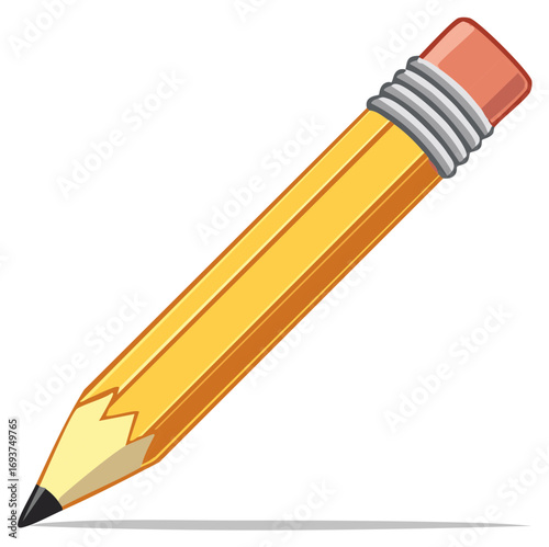 Cartoon illustration of a yellow pencil with an eraser and shadow.