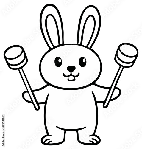 Bunny Illustration Holding Marshmallows for Roasting, Animal Art for Children Coloring Page