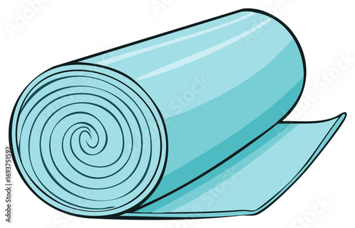 Clean rolled light blue mat or fabric object vector illustration for design and comfort