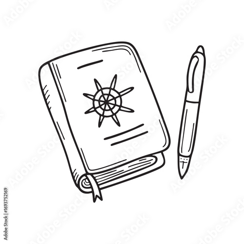 A voyage logbook beside a pen