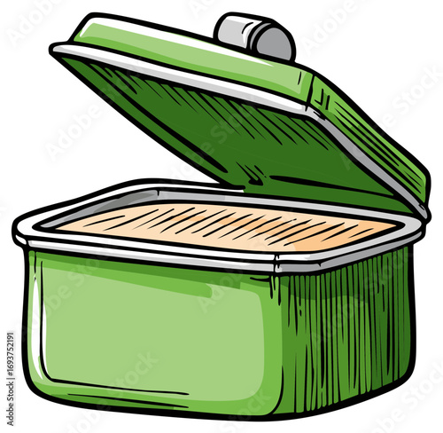Retro Green Reusable Lunchbox Container with Open Lid Ready for Food Storage and Travel Illustration