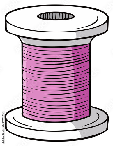 Illustration of a Thread Spool with Pink Thread for Sewing Projects and Crafts