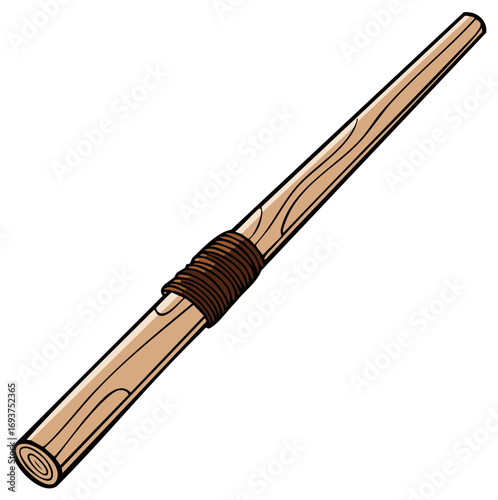 Cartoon illustration of a traditional wooden bo staff with a wrapped twine grip