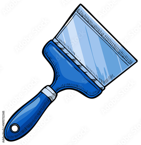 Blue paint scraper tool with a handle, vector illustration