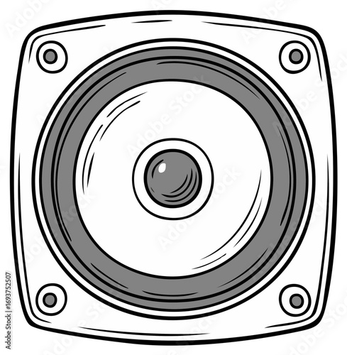 Stylized Speaker Illustration Loud Sound System Home Entertainment Device Square White Gray