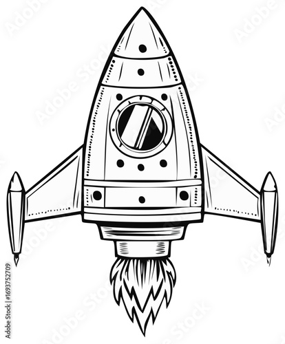 Retro style rocket ship cartoon illustration
