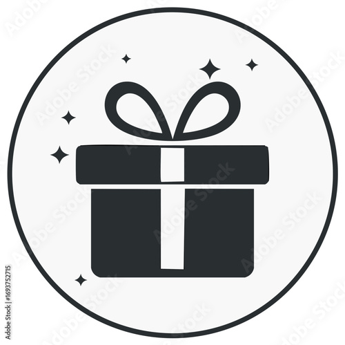 Festive gift box icon with ribbon and sparkling details for celebration and special occasions