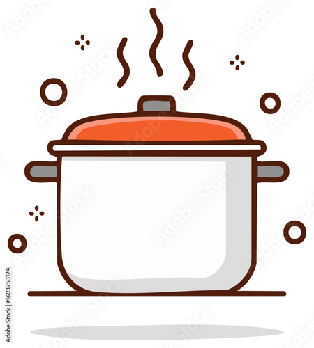 Cartoon illustration of a cooking pot with steam rising