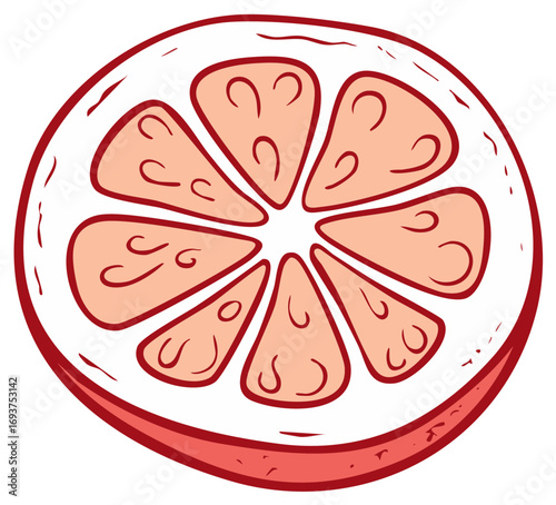 Illustration of a sliced grapefruit fruit segment, isolated design element