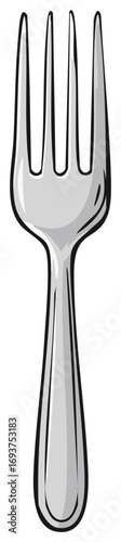 Simple metallic kitchen fork utensil illustration for dining and food concepts