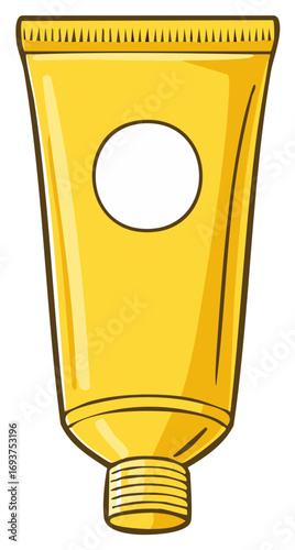 Illustration of a yellow squeeze tube with white circle and cap