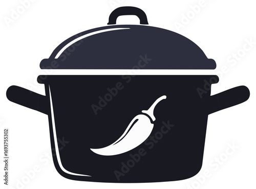 Stylish cooking pot with chili pepper design depicting spicy food and hot cuisine
