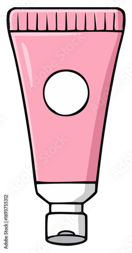 Cartoon pink squeeze tube with a blank circle label and flip top cap