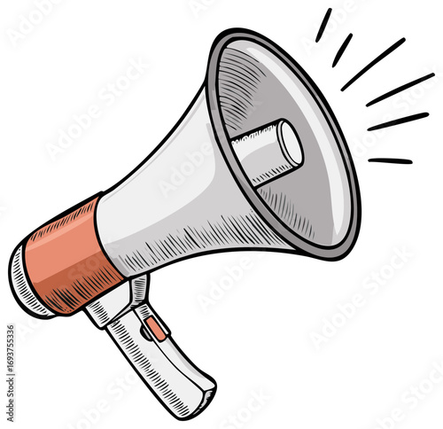 Illustrated megaphone emitting sound waves, vector illustration