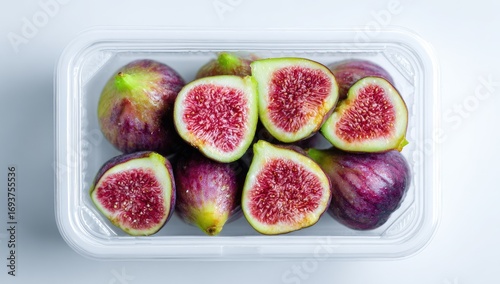 Fresh figs halved, in a clear plastic container