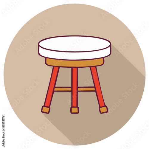 Simple Flat Design Stool with Red Legs and White Seat