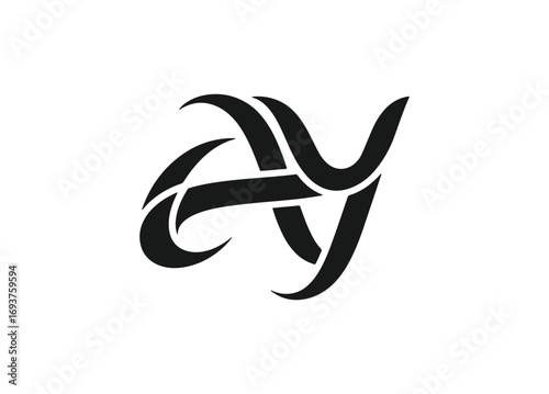 Abstract black tribal style monogram letters a and y intertwined logo design