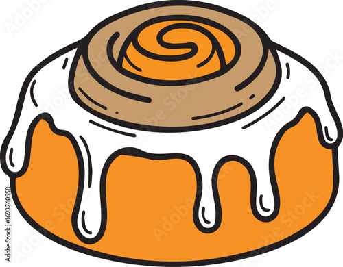 Vector art of handdrawn illustration of a cinnamon roll with icing
