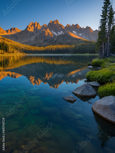 Little Redfish Lake sunrise in the Sawtooth mountains of Idaho