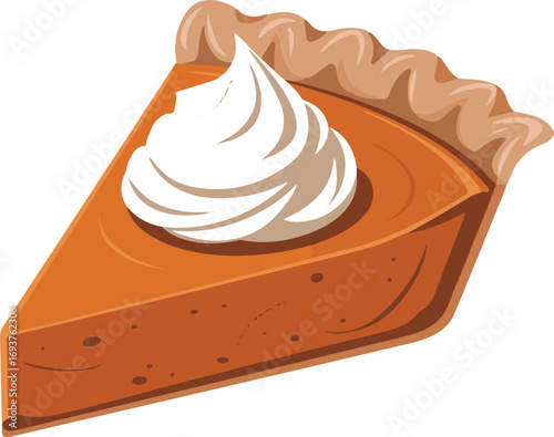 Delicious slice of pumpkin pie with whipped cream illustration