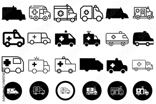 vector set of ambulance transport icons isolated on white, transparent background