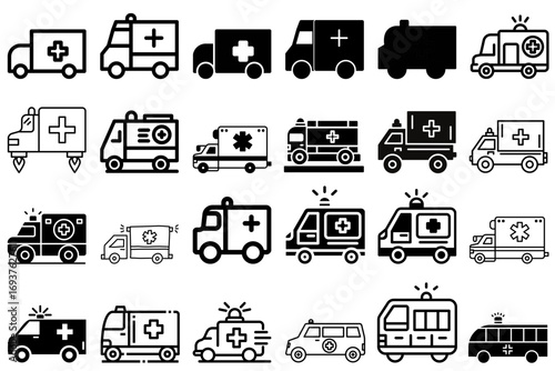 Ambulance transportation icons set vector isolated on white